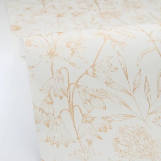 Herbárium! Mezei vadvirágok és pitypangok botanikai mintája fehér és arany tónus tapéta