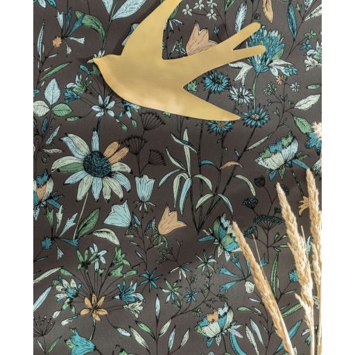 Meghívó egy francia kertbe egyedi festői virág és levélmotívum karbonszürke kék zöld arany tapéta