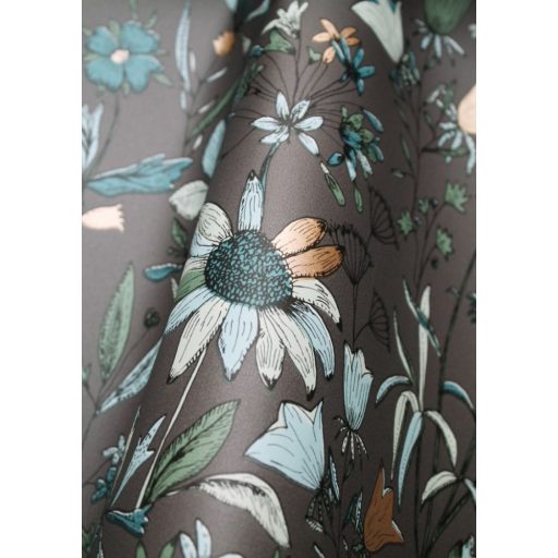 Meghívó egy francia kertbe egyedi festői virág és levélmotívum karbonszürke kék zöld arany tapéta