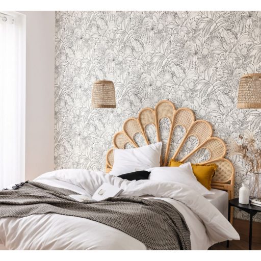 Egzotikus kert - tukánokat rejtő buja trópusi növényzet minimalista fehér fekete tapéta