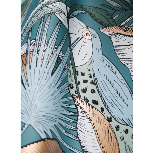 Egzotikus kert - tukánokat rejtő buja trópusi növényzet kék fehér barna fekete tapéta