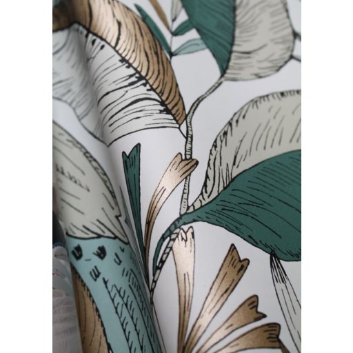 Egzotikus kert - tukánokat rejtő buja trópusi növényzet fehér zöld fekete bézs tapéta