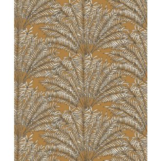   Ünnepi hangulatú Alhambrai kert stilizált pálmák okker fekete fehér tapéta