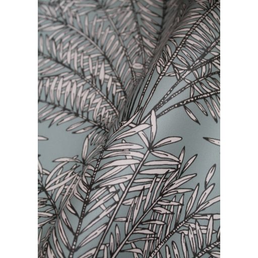 Ünnepi hangulatú Alhambrai kert stilizált pálmák szürkészöld fekete fehér tapéta