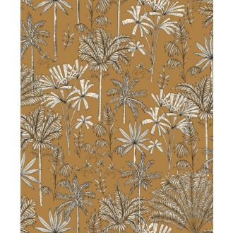   Csodás trópusi botanikus kert - pálma aloé és banánfák okker fehér fekete tapéta