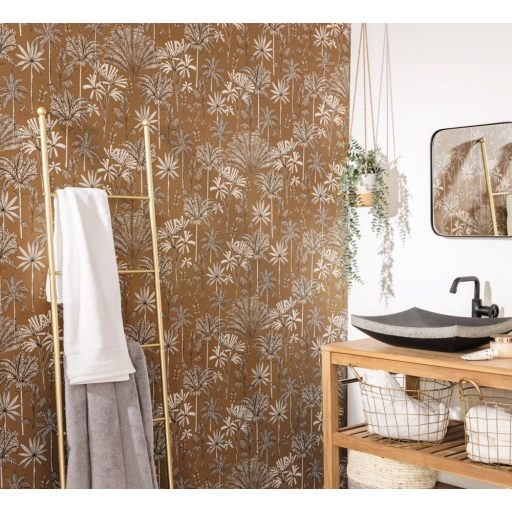 Csodás trópusi botanikus kert - pálma aloé és banánfák okker fehér fekete tapéta