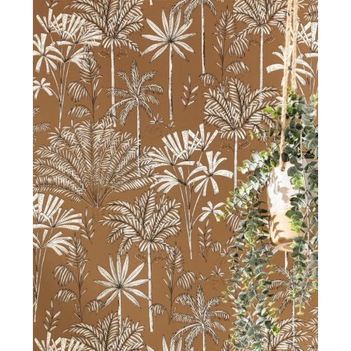 Csodás trópusi botanikus kert - pálma aloé és banánfák okker fehér fekete tapéta