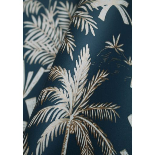 Csodás trópusi botanikus kert - pálma aloé és banánfák éjkék arany fémes hatás tapéta