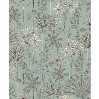   Csodás trópusi botanikus kert - pálma aloé és banánfák szürkészöld fehér fekete tapéta