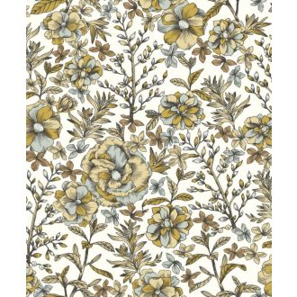   Francia kert ihlette finom metszésű virágok rózsák nárciszfehér fekete arany fémes hatás tapéta