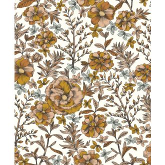   Francia kert ihlette finom metszésű virágok rózsák fehér narancs vízkék fekete arany fémes hatás tapéta