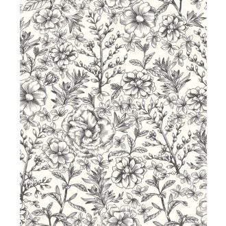   Francia kert ihlette finom metszésű virágok rózsák fehér fekete tapéta