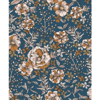   Francia kert ihlette finom metszésű virágok rózsák éjkék fehér rosé fekete arany fémes hatás tapéta