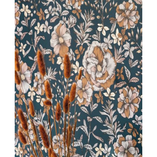 Francia kert ihlette finom metszésű virágok rózsák éjkék fehér rosé fekete arany fémes hatás tapéta