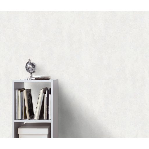 Strukturált betonhatású mintázat szürkésfehér és világosszürke tónus fémes hatás tapéta