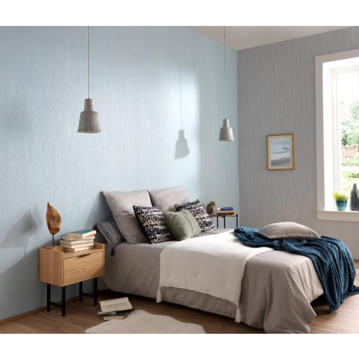 Könnyed hullámos design - Dinamikus vizuális élmény türkizkék és ezüst tónus fémes hatás tapéta