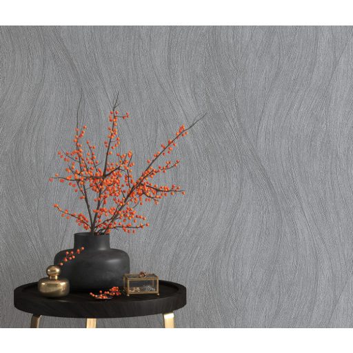 Könnyed hullámos design - Dinamikus vizuális élmény sötétszürke és ezüst tónus fémes hatás tapéta