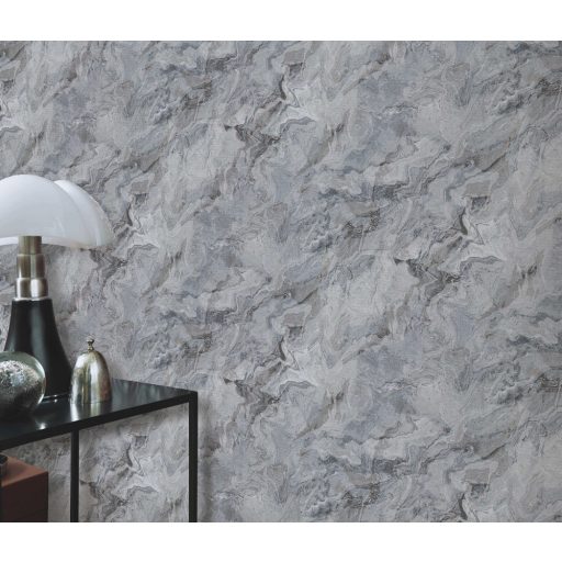 Carrara design a márvány természetes szépsége ihlette sötétszürke szürke és ezüst tónus fémes hatás tapéta