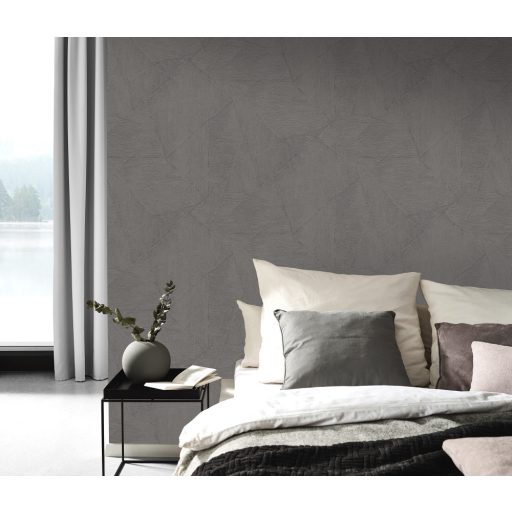 Puha szarvasbőrre emlékeztető Patch design váltakozó struktúra sötétszürke és szürkésbarna tónus irizáló hatás tapéta