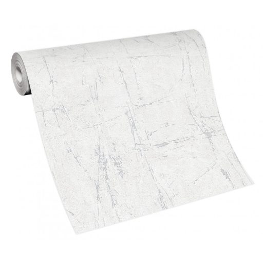 Scratch design - szabálytalan karcolt élénk struktúrminta szürkésfehér és ezüst tónus finom fémes hatás tapéta