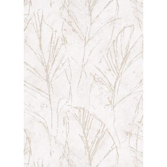   "Rejtőzködő" levélmotívum vázlatos ábrázolás filigrán vonalak krém bézs és arany tónus fémes hatás tapéta