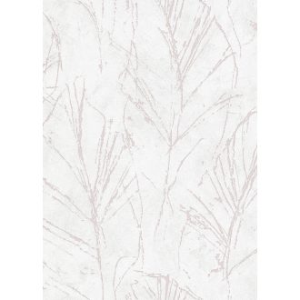   "Rejtőzködő" levélmotívum vázlatos ábrázolás filigrán vonalak törtfehér és rózsaszín tónus fémes hatás tapéta