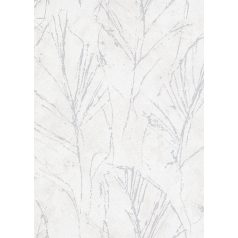   "Rejtőzködő" levélmotívum vázlatos ábrázolás filigrán vonalak szürkésfehér és ezüst tónus fémes hatás tapéta