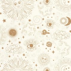   Caselio Young and Free 103240020 AsztroTrend Világűr szimbolikus minta kelta nap hold csillagok szemek fehér aranysárga tapéta