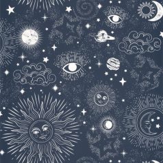   Caselio Young and Free 103246112 AsztroTrend Világűr szimbolikus minta kelta nap hold csillagok szemek éjkék fehér tapéta