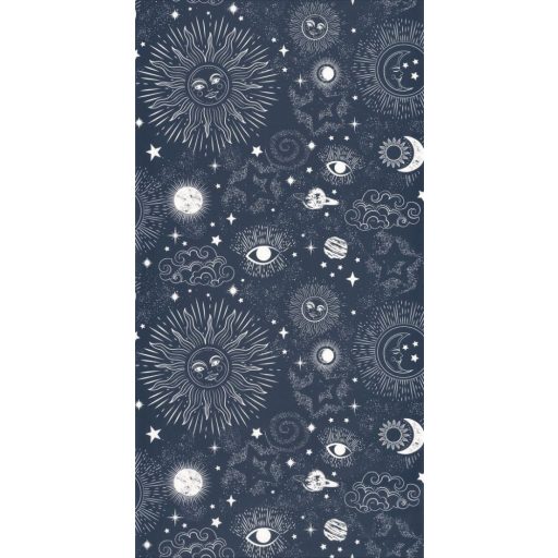 Caselio Young and Free 103246112 AsztroTrend Világűr szimbolikus minta kelta nap hold csillagok szemek éjkék fehér tapéta