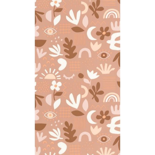 Caselio Young and Free 103284004 FEEL GOOD Művészi naív botanikai minta nyers barna krémfehér barna tapéta