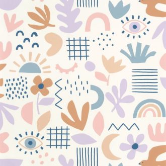   Caselio Young and Free 103284022 FEEL GOOD Művészi naív botanikai minta krémfehér rózsaszín sárga színes tapéta