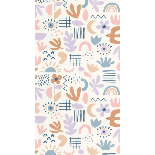 Caselio Young and Free 103284022 FEEL GOOD Művészi naív botanikai minta krémfehér rózsaszín sárga színes tapéta