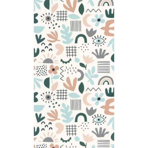 Caselio Young and Free 103286071 FEEL GOOD Művészi naív botanikai minta fehér kékeszöld színes tapéta