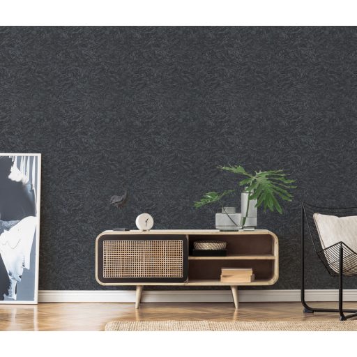 Háromdimenziós dinamikus márványminta csillogó és fényes hatás fekete és sötét ezüst tónus tapéta