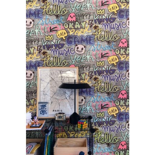 Caselio Young and Free 103304565 MAKE IT FUN Street Art Graffiti szürke szines tapéta