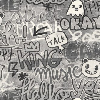   Caselio Young and Free 103309009 MAKE IT FUN Street Art Graffiti szürke fehér fekete tapéta