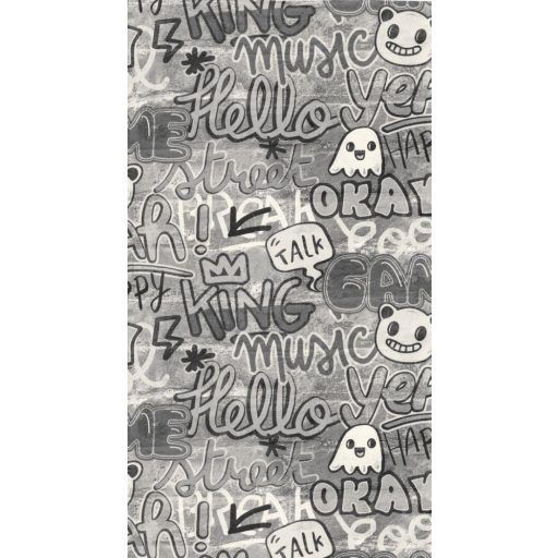 Caselio Young and Free 103309009 MAKE IT FUN Street Art Graffiti szürke fehér fekete tapéta