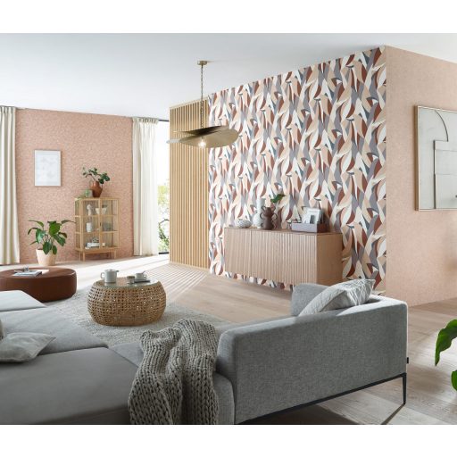 Absztrakt levélmintára emlékeztető grafikus design krémfehér bézs barna és szürke tónus arany fémes hatás tapéta