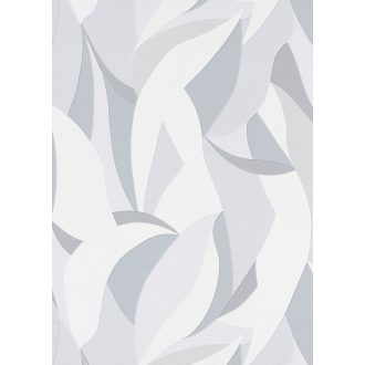   Absztrakt levélmintára emlékeztető grafikus design fehér szürke és ezüst tónus fémes hatás tapéta
