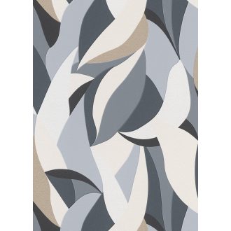   Absztrakt levélmintára emlékeztető grafikus design fehér szürke fekete és arany tónus fémes hatás tapéta