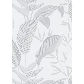   Monstera levelek filigrán ágakkal trópusi motívum fehér szürke és ezüst tónus fémes hatás tapéta