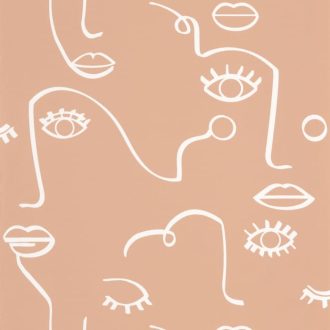   Caselio Young and Free 103334040 JUST SMILE Grafikus Avantgárd művészi arcmotívum nyers barna krémfehér tapéta