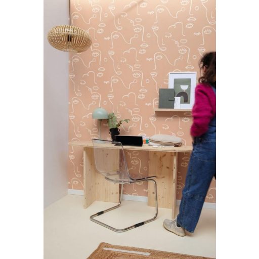 Caselio Young and Free 103334040 JUST SMILE Grafikus Avantgárd művészi arcmotívum nyers barna krémfehér tapéta