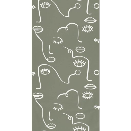 Caselio Young and Free 103337007 JUST SMILE Grafikus Avantgárd művészi arcmotívum khakizöld krémfehér tapéta