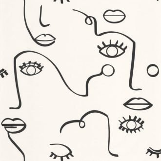   Caselio Young and Free 103339010 JUST SMILE Grafikus Avantgárd művészi arcmotívum krémfehér fekete tapéta