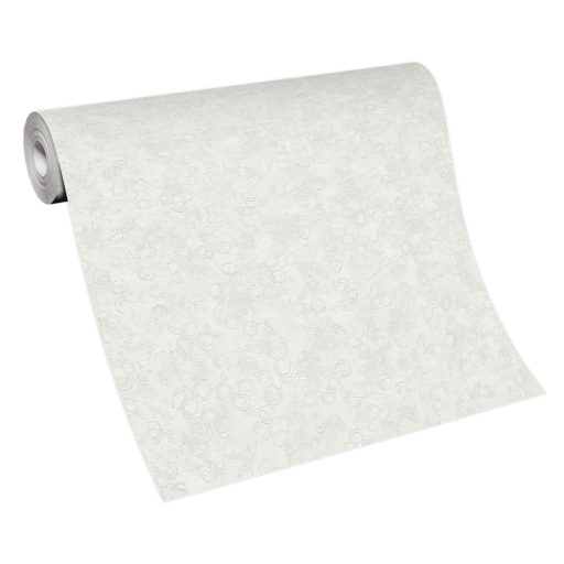 Szabálytalan körök grafikus mintája beton háttéren törtfehér és fehérezüst tónus fémes hatás tapéta