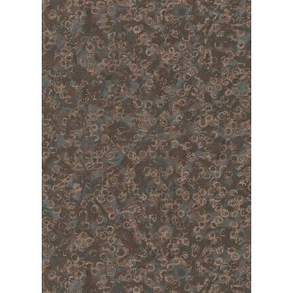   Szabálytalan körök grafikus mintája beton háttéren barna/sötétbarna kék és rézszín tónus fémes hatás tapéta