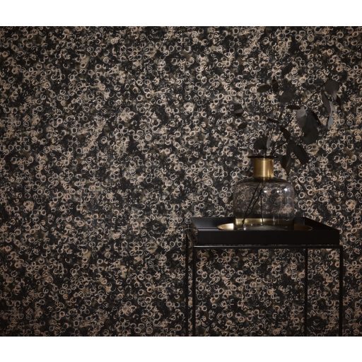 Szabálytalan körök grafikus mintája beton háttéren fekete aranybarna és arany tónus fémes hatás tapéta