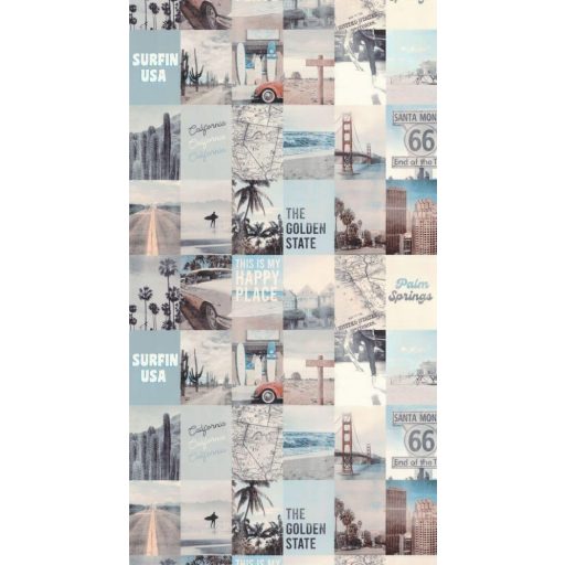 Caselio Young and Free 103346090 HAPPY PLACE Kollázs Utazási emlékek fotók krém szürke kék szines tapéta